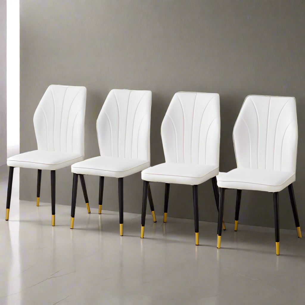Four Modern White Leather Chairs