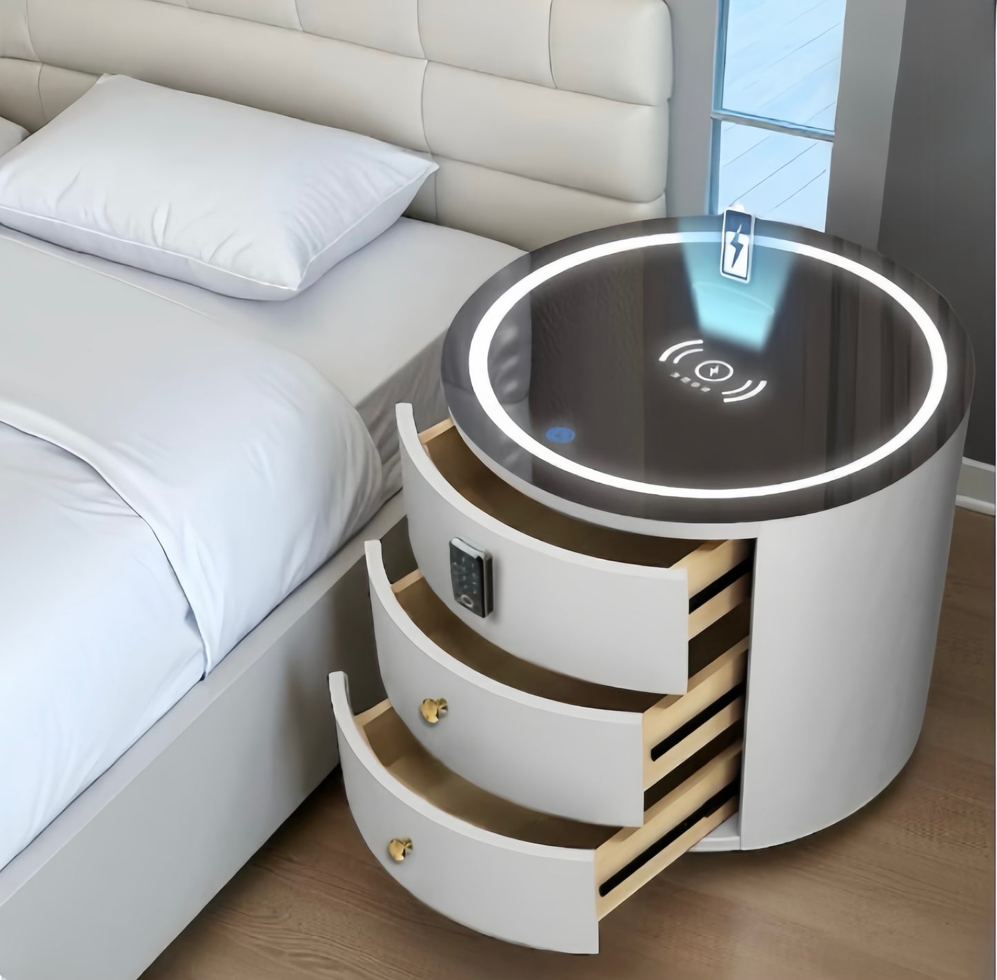 Round Multi-Function Audio Bedside Table