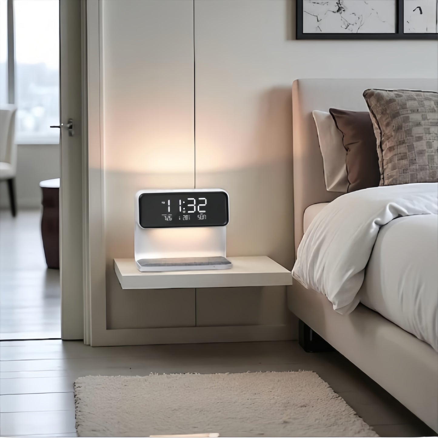 Alarm Clock With Wireless Phone Charger Lamp