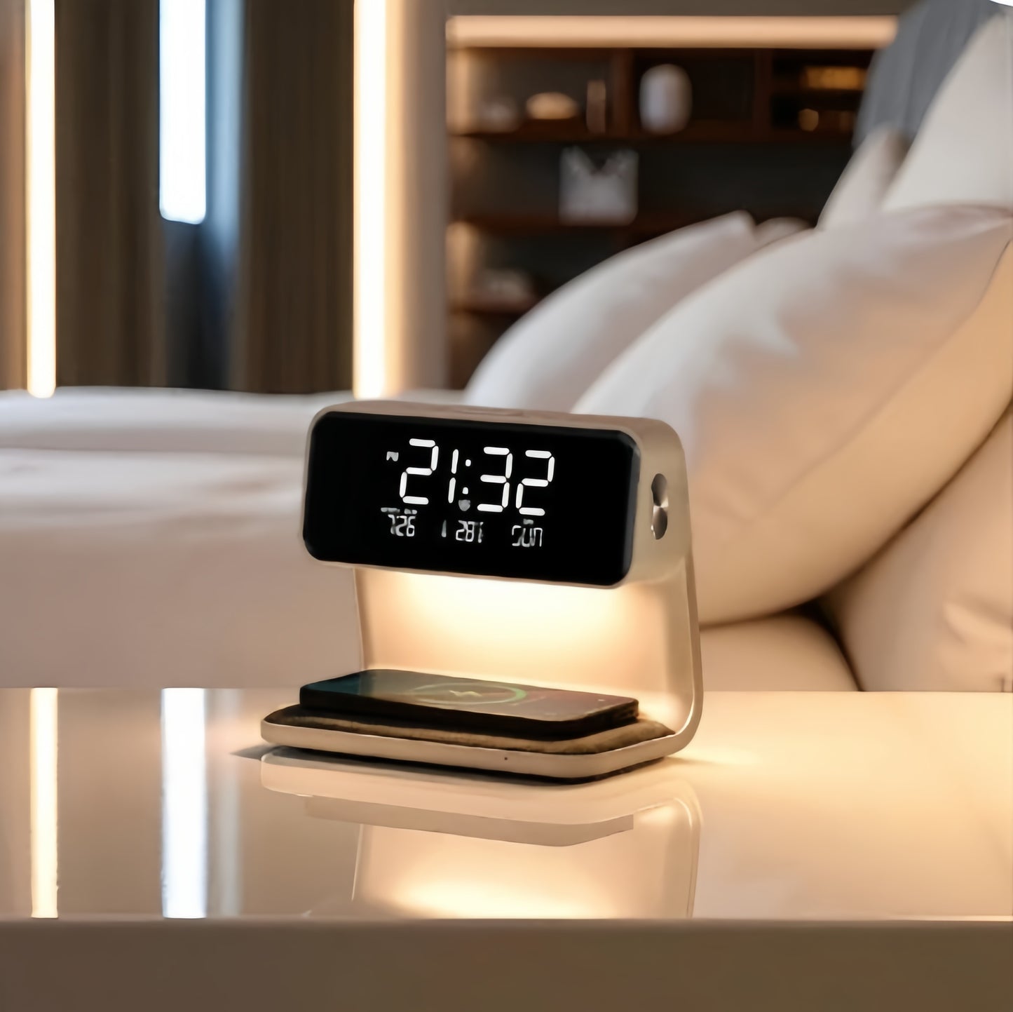 Alarm Clock With Wireless Phone Charger Lamp
