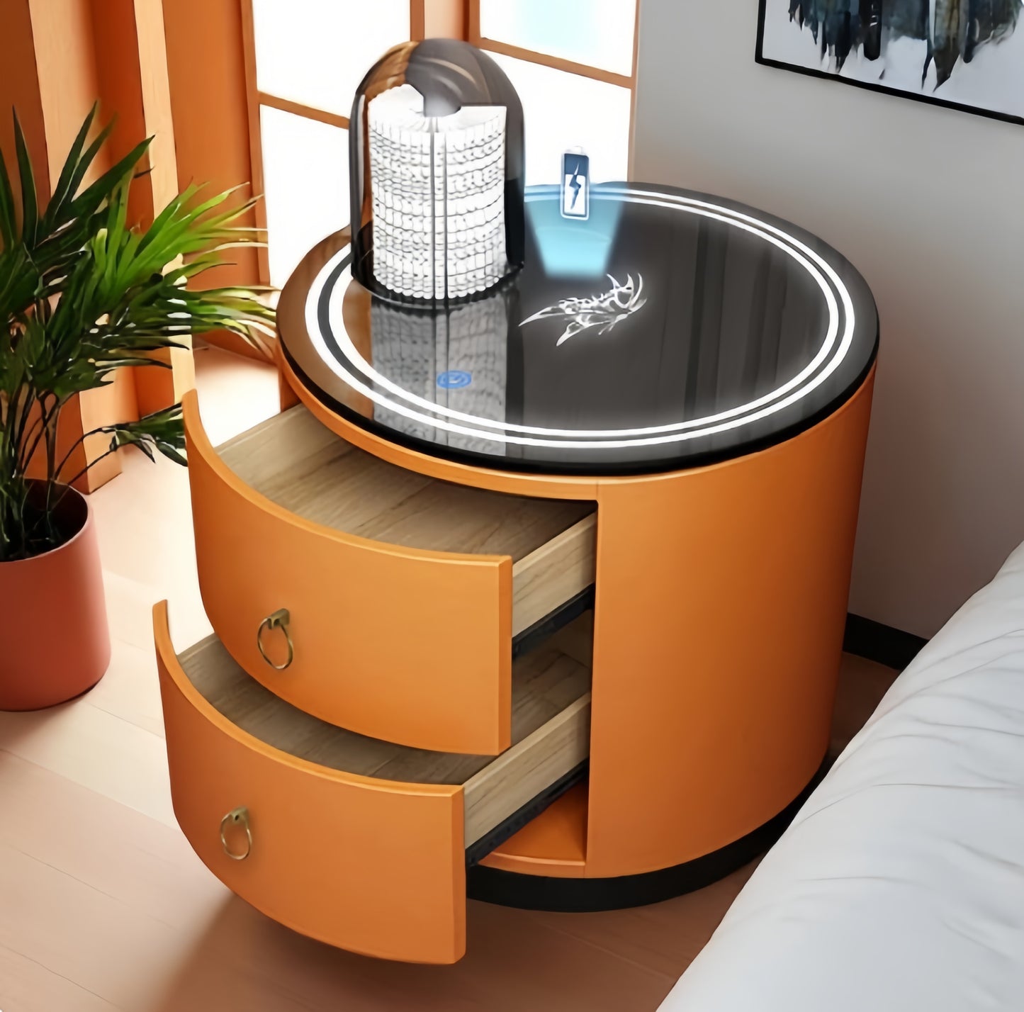 Round Multi-Function Audio Bedside Table
