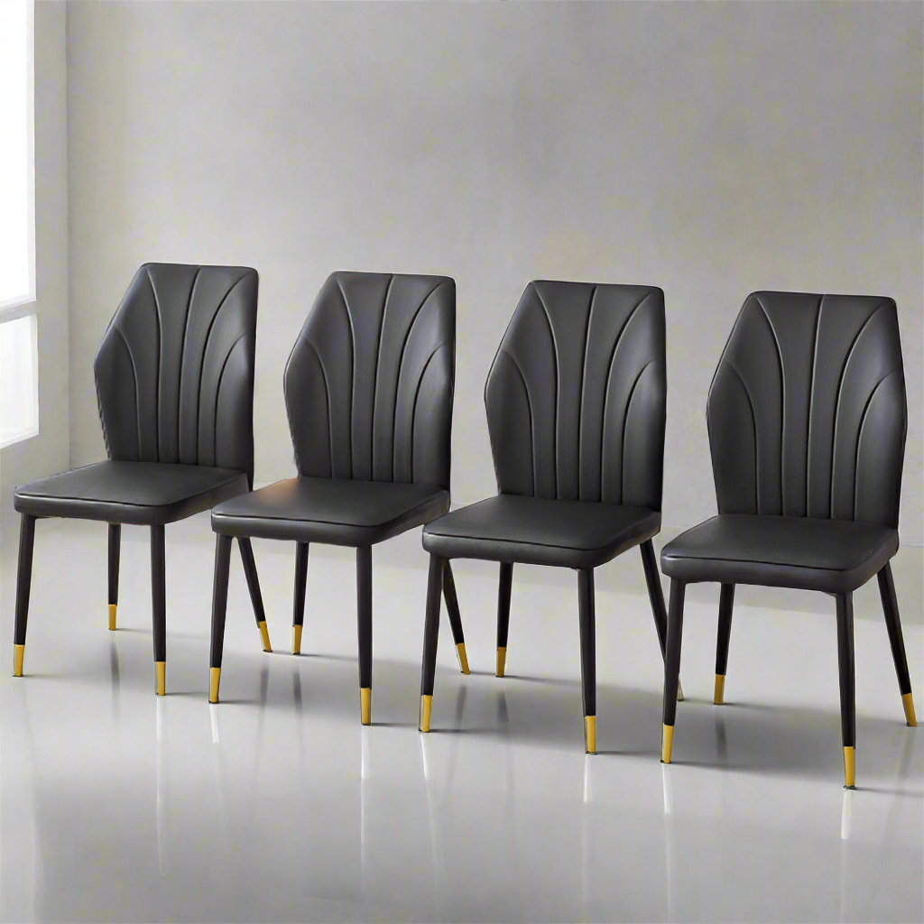 Four Modern Black Leather Chairs