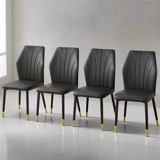 Four Modern Black Leather Chairs