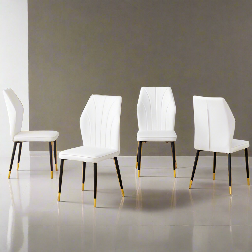 Four Modern White Leather Chairs