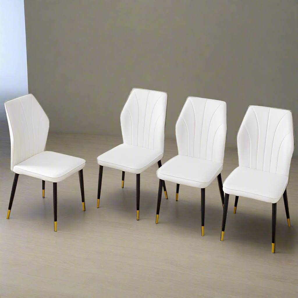 Four Modern White Leather Chairs