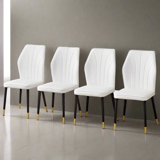 Four Modern White Leather Chairs