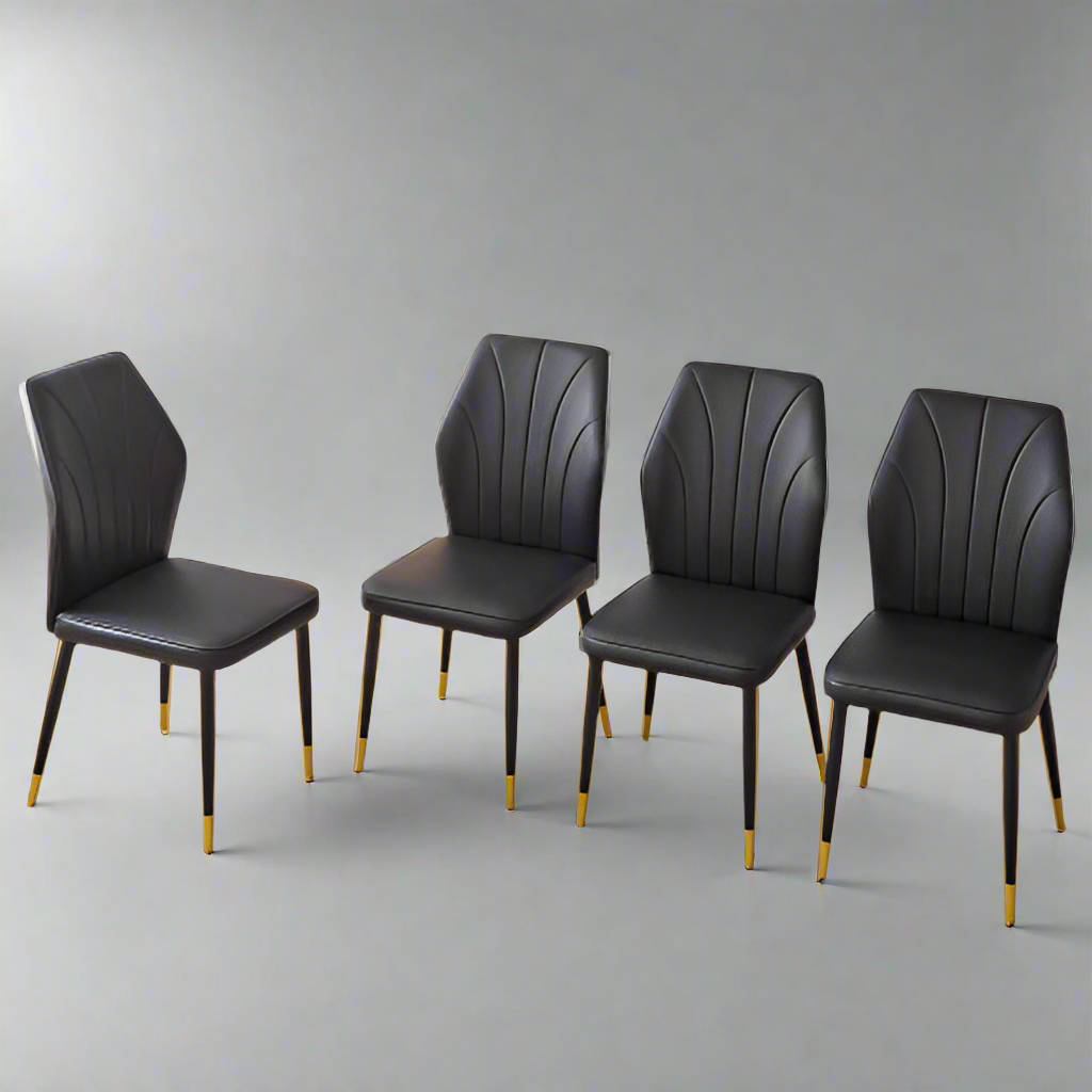 Four Modern Black Leather Chairs