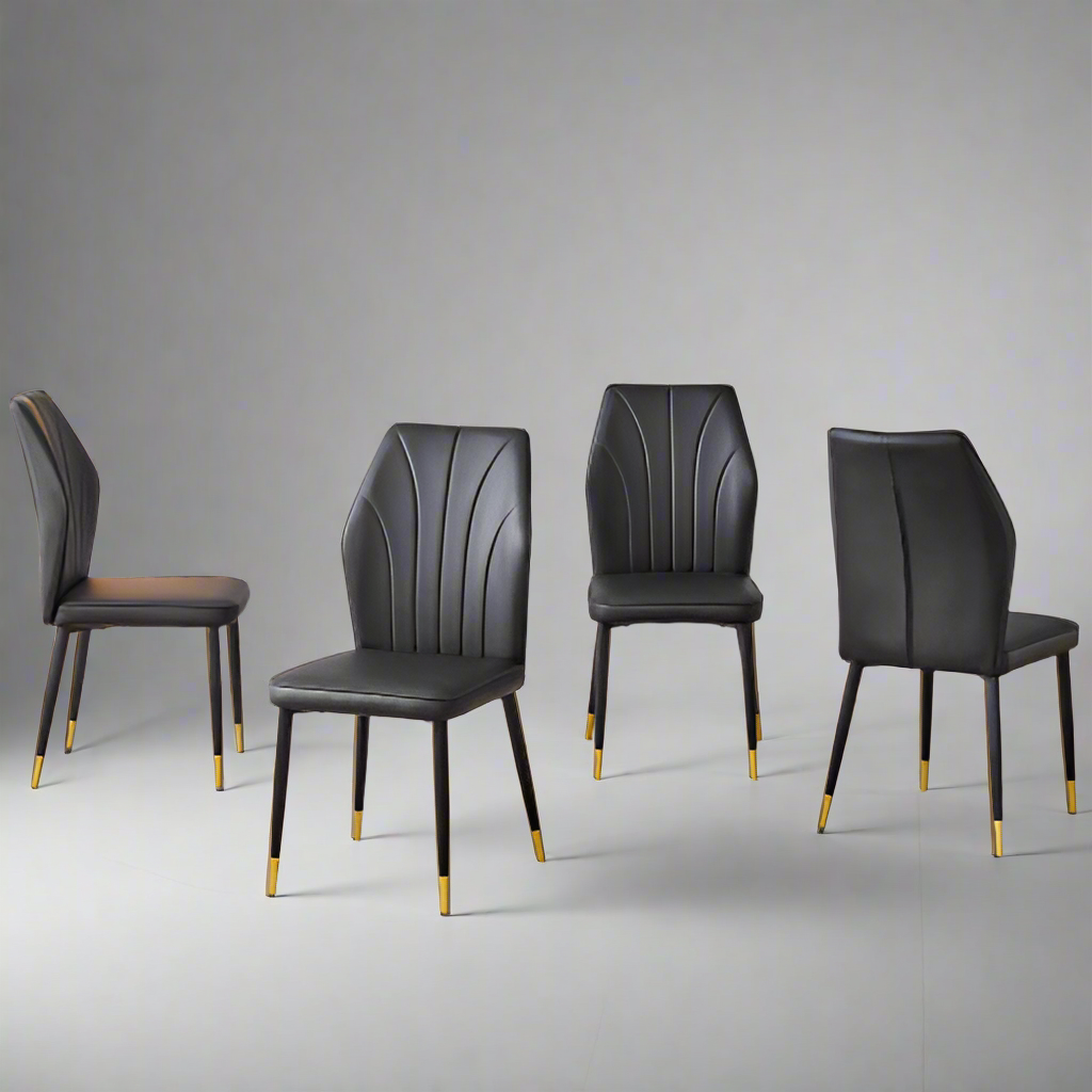 Four Modern Black Leather Chairs