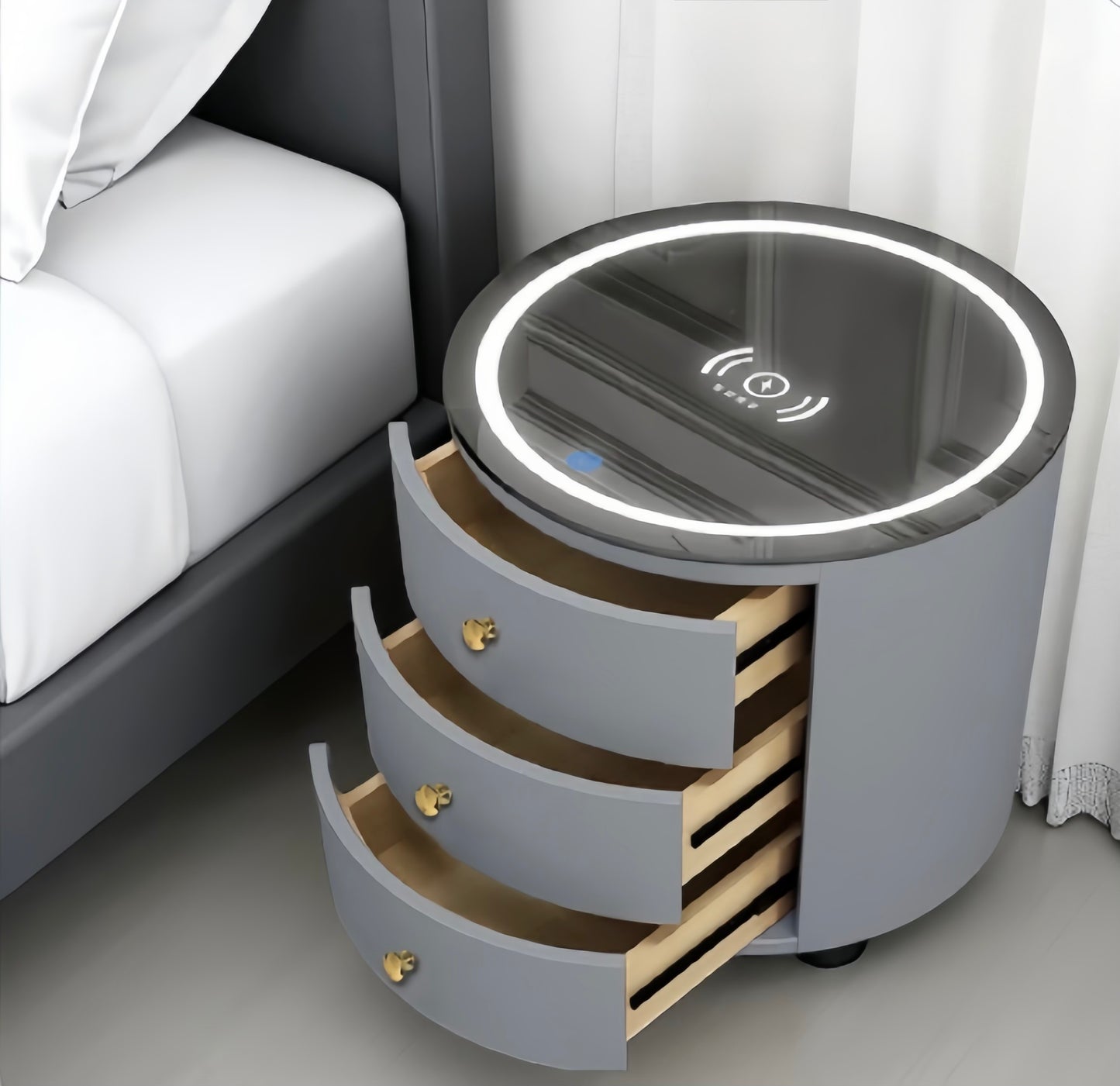 Round Multi-Function Audio Bedside Table