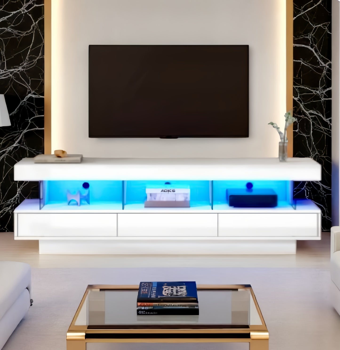 High Gloss TV Stand Unit With LED Lights