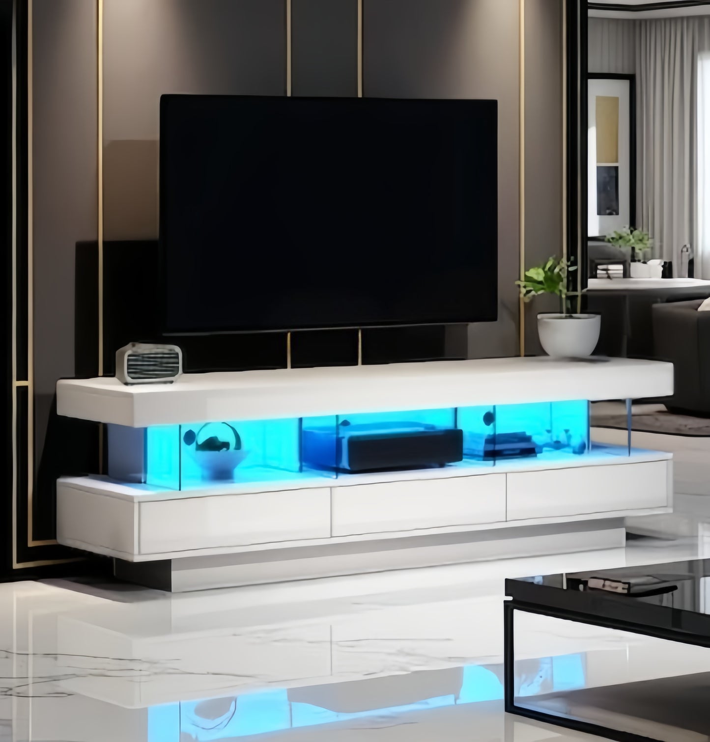High Gloss TV Stand Unit With LED Lights