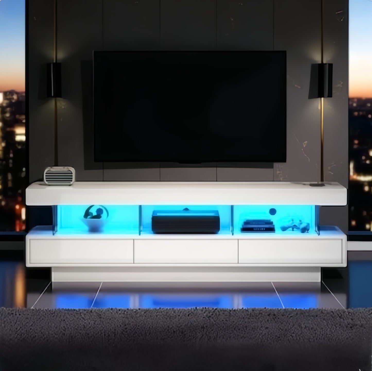 High Gloss TV Stand Unit With LED Lights