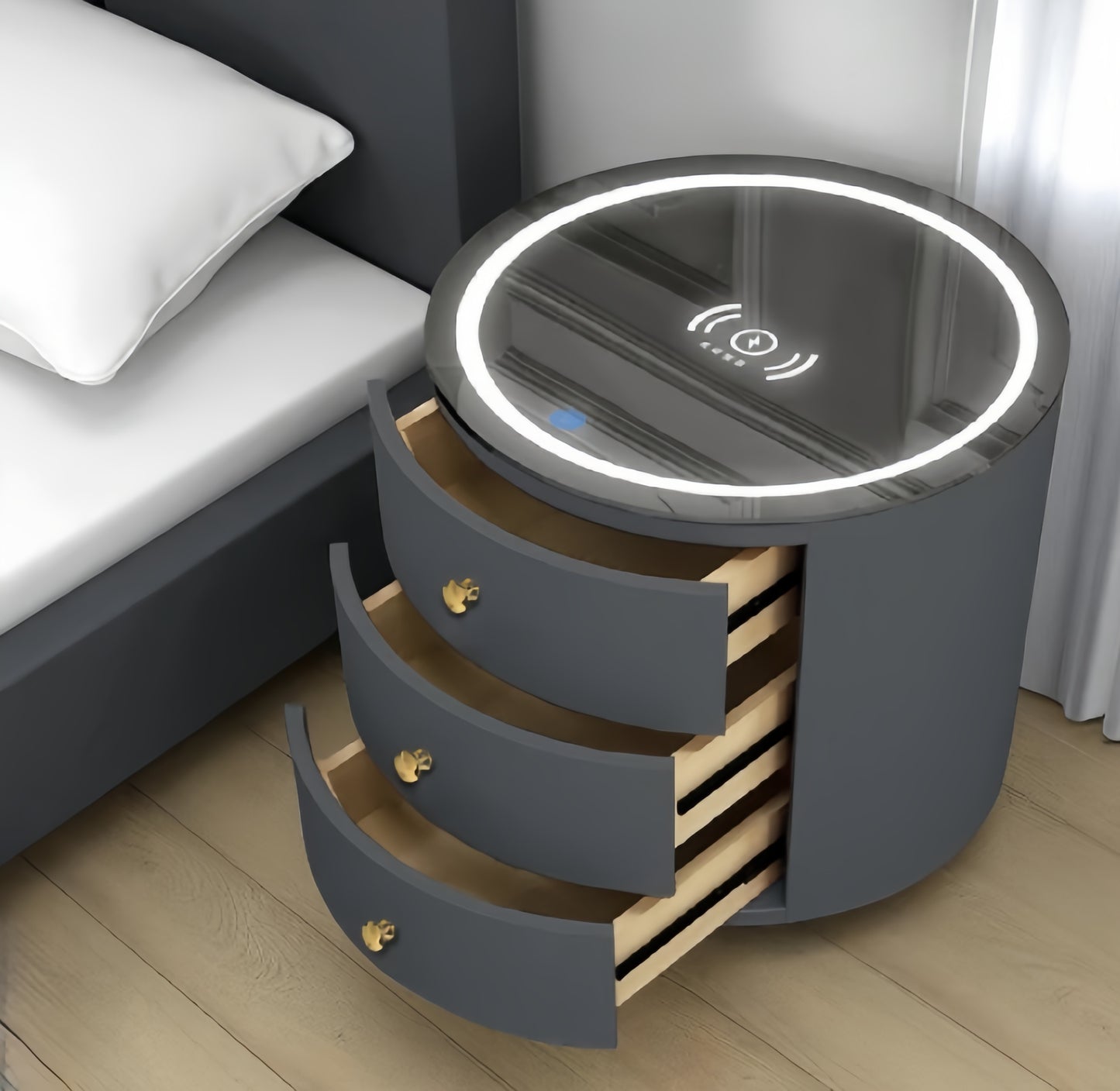 Round Multi-Function Audio Bedside Table